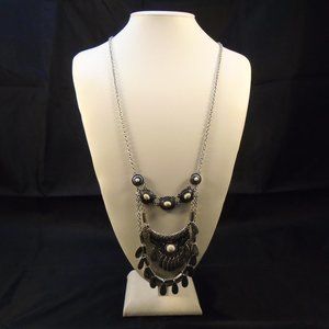 MACY'S LONG ANTIQUED SILVER TRIBAL ETHNIC DANGLE